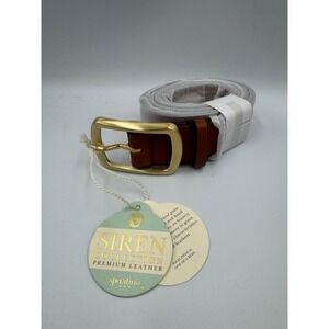 NWT Siren Premium Leather Belt Mens Medium Brown with a Brass-Tone Buckle Casual